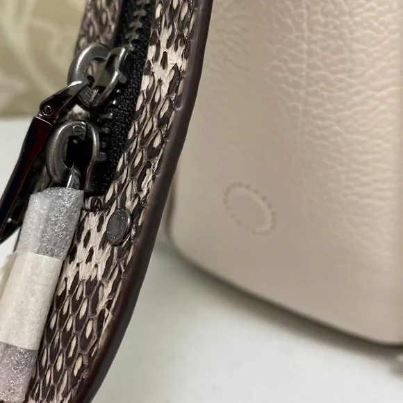 Coach Drew Pebble Leather Snakeskin Satchel Shoulder Bag NWT GM/Chalk